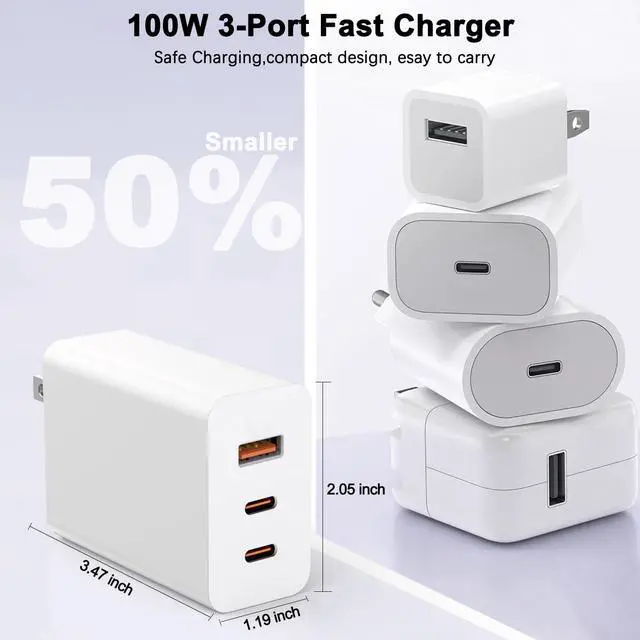 Alt view image 6 of 7 - 100W USB C Charger Block,2Pack 3-Port PD&AC GaN Super Fast USB C Charging Block Wall Charger Adapter Plug for MacBook Pro/MacBook Air,iPhone 17 Pro Max/17 Air/16 Plus/16E/15,iPad Pro/Air/Mini and More