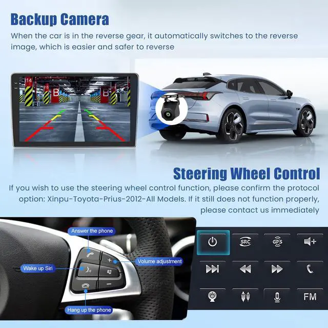 Alt view image 6 of 7 - Android Car Radio for Toyota Prius C 2012-2014 CarPlay Android Auto | 9 Inch HD Touchscreen with 4+64G storage, Prius Stereo with 5Ghz WiFi GPS Bluetooth FM/RDS EQ SWC Backup Camera MIC