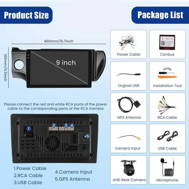 Alt view image 7 of 7 - Android Car Radio for Toyota Prius C 2012-2014 CarPlay Android Auto | 9 Inch HD Touchscreen with 4+64G storage, Prius Stereo with 5Ghz WiFi GPS Bluetooth FM/RDS EQ SWC Backup Camera MIC