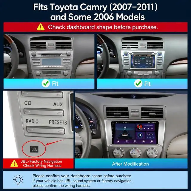 Alt view image 2 of 7 - 64GB Car Stereo Radio for Toyota Camry 2007 2008 2009 2010 2011, 9 Inch Android Touchscreen Head Unit with Wireless CarPlay & Android Auto, Bluetooth 5.0, GPS, FM/RDS, SWC, DSP, 1080P Backup Camera