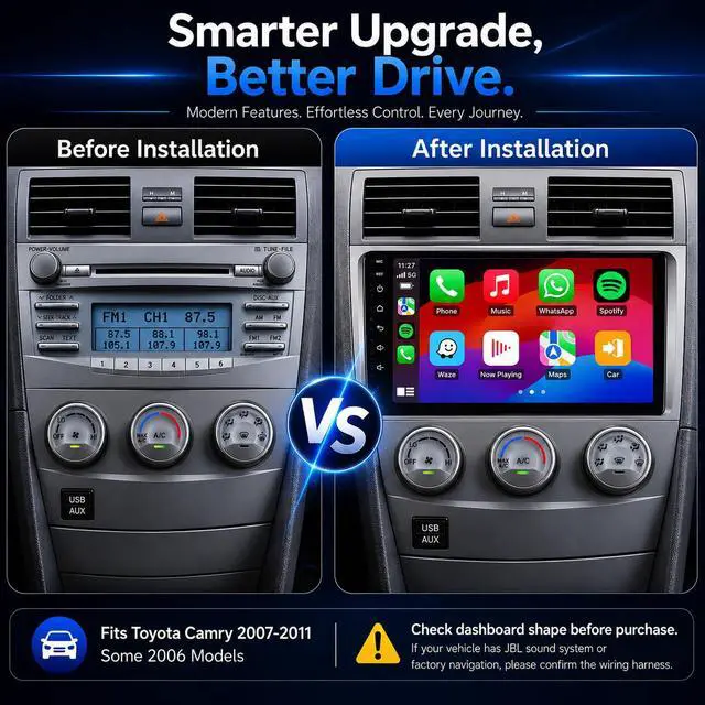 Alt view image 3 of 7 - 64GB Car Stereo Radio for Toyota Camry 2007 2008 2009 2010 2011, 9 Inch Android Touchscreen Head Unit with Wireless CarPlay & Android Auto, Bluetooth 5.0, GPS, FM/RDS, SWC, DSP, 1080P Backup Camera