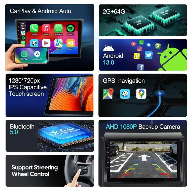 Alt view image 5 of 7 - 64GB Car Stereo Radio for Toyota Camry 2007 2008 2009 2010 2011, 9 Inch Android Touchscreen Head Unit with Wireless CarPlay & Android Auto, Bluetooth 5.0, GPS, FM/RDS, SWC, DSP, 1080P Backup Camera