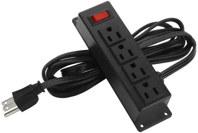 Main image of Small Power Strip with Switch, Flat Extension Cord, 6Ft, Black, 1 | Multiple Outlets Wall Mount Small Power Strip Under Desk for Workbench, Garage, Warehouse, Office Desk Accessories, Compact