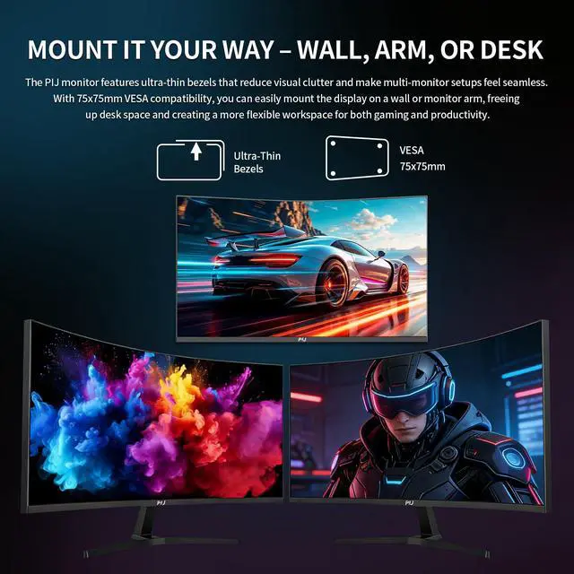 Alt view image 6 of 7 - 27 Inch Curved Gaming Monitor 250Hz FHD PC Screen Built-in Speakers | 1920x1080p, 1800R Computer Monitor with FreeSync, DP, HDMI, Wall Mountable 100x100mm, Eye Care, for Home Office & Gaming