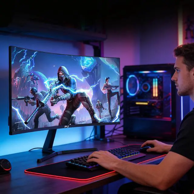 Alt view image 7 of 7 - 27 Inch Curved Gaming Monitor 250Hz FHD PC Screen Built-in Speakers | 1920x1080p, 1800R Computer Monitor with FreeSync, DP, HDMI, Wall Mountable 100x100mm, Eye Care, for Home Office & Gaming