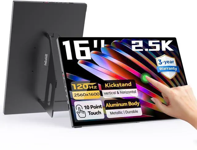 Main image of 16" 2.5K Touchscreen Portable Monitor, 120Hz Portable Gaming Monitor w/HDR & Freesync, 16:10 Display with Full Laminated Tempered Glass, Touch Screen Travel Monitor for Laptop, T16KB (Black)