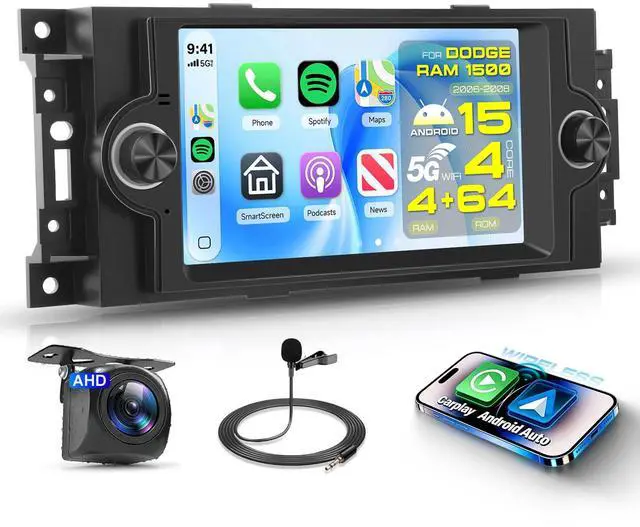 Main image of 4G+64G Car Radio Stereo for Dodge Ram 1500 06-08,Chrysler 300C 05-07,Chrysler PT Cruiser,Jeep Grand Cherokee, Wireless Carplay Android Auto,6.2" for Dodge Ram Radio for Jeep Grand Cherokee Radio