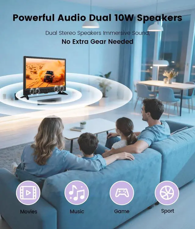 Alt view image 5 of 7 - 22 Inch TV,1080p LED Widescreen HDTV with Digital ATSC Tuners, Flat Screen TV with HDMI/VGA/RCA/USB for Kitchen, RV, Bedroom, Caravan(NO Smart TV)-New Model