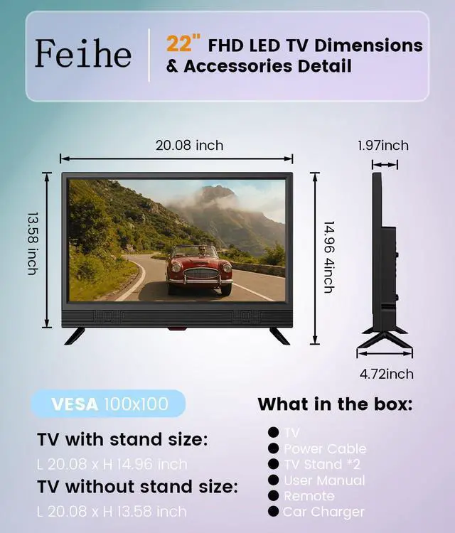 Alt view image 7 of 7 - 22 Inch TV,1080p LED Widescreen HDTV with Digital ATSC Tuners, Flat Screen TV with HDMI/VGA/RCA/USB for Kitchen, RV, Bedroom, Caravan(NO Smart TV)-New Model