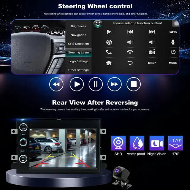 Alt view image 6 of 7 - 5G WiFi Radio for Ford F-150 2004-2008, F250/F350 2006-2016, E150/E250/E350 2009-2014, Mustang 2005-2009, Fusion Edge Expedition Explorer Taurus 7" Touchscreen Stereo Apple Carplay Android Auto GPS