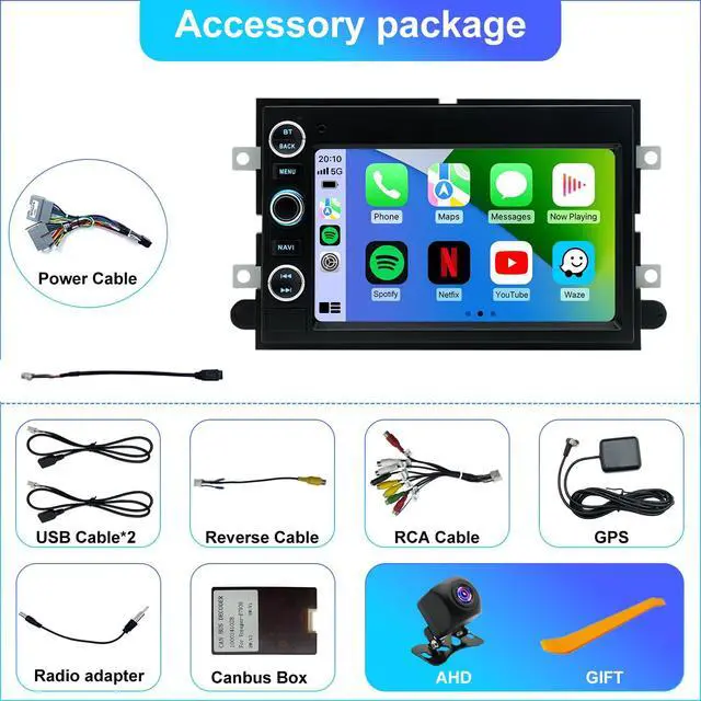 Alt view image 7 of 7 - 5G WiFi Radio for Ford F-150 2004-2008, F250/F350 2006-2016, E150/E250/E350 2009-2014, Mustang 2005-2009, Fusion Edge Expedition Explorer Taurus 7" Touchscreen Stereo Apple Carplay Android Auto GPS