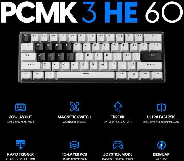 Alt view image 2 of 6 - PCMK3HE Gaming Keyboard, 60%, ANSI, White | Compact 60% Hall Effect gaming keyboard designed for fast response, precise control, and competitive gameplay