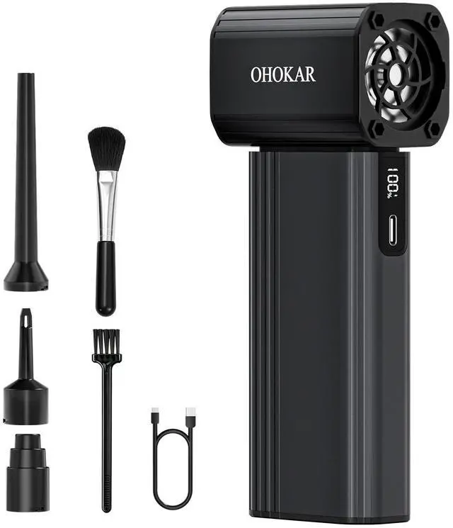 Main image of Electric Air Duster 160W, Metal Body 150000RPM Compressed Air Duster, 29.6Wh Rechargeable Cordless Mini Blower, 18W Fast Charging 4-Speed Electric Duster Dust Blower for PC, Keyboard, Car, Home