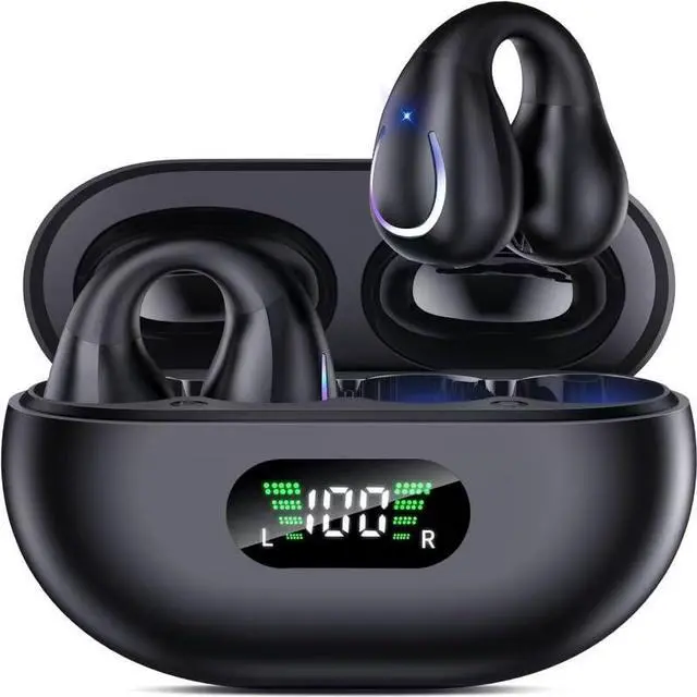 Main image of Open Ear Bone Conduction Headphones Bluetooth 6.1 Wireless Clip On Earbuds | Digital Display Charging Case 60 Hours Playtime Sport Earphones Built-in Mic IPX7Waterproof for Running Fitness Exercise