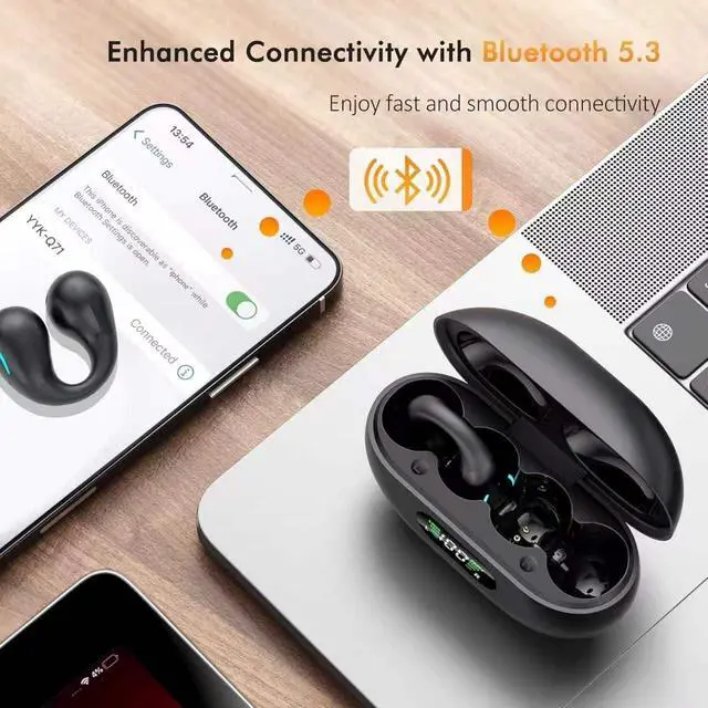 Alt view image 4 of 7 - Open Ear Bone Conduction Headphones Bluetooth 6.1 Wireless Clip On Earbuds | Digital Display Charging Case 60 Hours Playtime Sport Earphones Built-in Mic IPX7Waterproof for Running Fitness Exercise