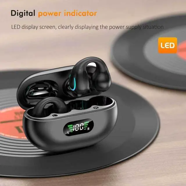 Alt view image 7 of 7 - Open Ear Bone Conduction Headphones Bluetooth 6.1 Wireless Clip On Earbuds | Digital Display Charging Case 60 Hours Playtime Sport Earphones Built-in Mic IPX7Waterproof for Running Fitness Exercise