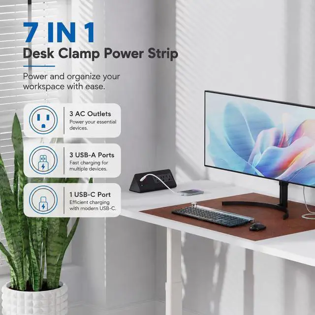 Alt view image 2 of 7 - Nightstand Charging Station, Nightstand Edge Power Strip with 3 AC Outlets, 4 Fast Charging USB Ports, Connect 6.56FT Flat Plug, Desk Surge Protector for Office Home Hotel, 2-Pack(Black)