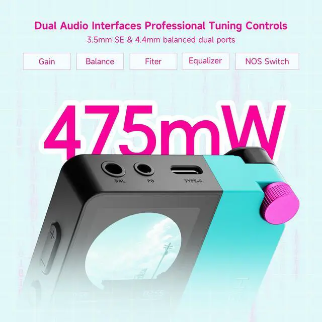 Alt view image 7 of 7 - W4 Bluetooth Headphone Amplifier USB DAC, BT 5.4 & NFC, aptX Lossless LDAC, Dual DAC, DSD512 PCM 768kHz, 2-Inch Touch Screen, CVC Noise Reduction, 3.5mm & 4.4mm Balanced Output