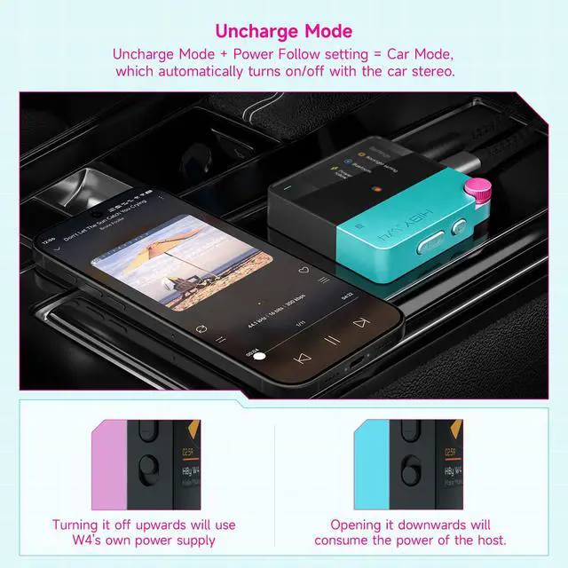 Alt view image 5 of 7 - W4 Bluetooth Headphone Amplifier USB DAC, BT 5.4 & NFC, aptX Lossless LDAC, Dual DAC, DSD512 PCM 768kHz, 2-Inch Touch Screen, CVC Noise Reduction, 3.5mm & 4.4mm Balanced Output