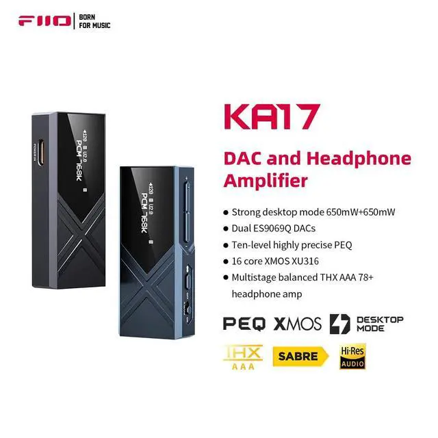 Alt view image 3 of 7 - KA17 Portable USB DAC Audio HiFi Decoder, Dual ES9069Q PCM768 DSD512 3.5/4.4mm Output for Android iOS Mac Win10 (Black)