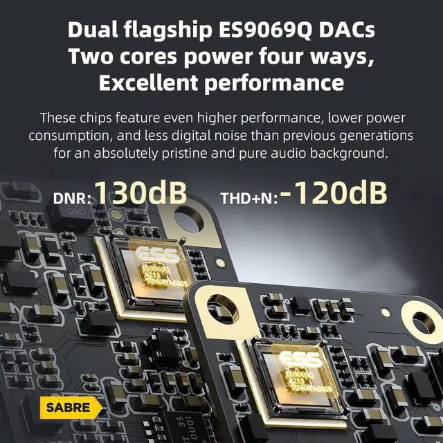 Alt view image 5 of 7 - KA17 Portable USB DAC Audio HiFi Decoder, Dual ES9069Q PCM768 DSD512 3.5/4.4mm Output for Android iOS Mac Win10 (Black)
