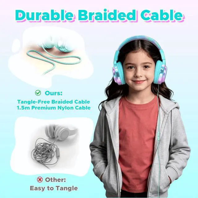 Alt view image 7 of 7 - Kids Headphones for School and Travel, Safe 85/94dB Volume Limiter, HD Microphone, Stereo Sound, Over-Ear Foldable Wired Headphones, 3.5mm Jack for iPad Cord Tablet Computer, Boys Girls