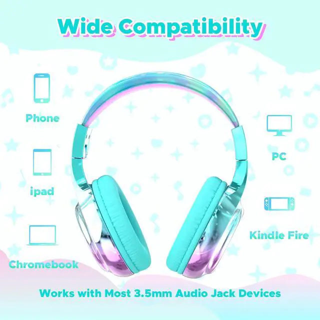 Alt view image 6 of 7 - Kids Headphones for School and Travel, Safe 85/94dB Volume Limiter, HD Microphone, Stereo Sound, Over-Ear Foldable Wired Headphones, 3.5mm Jack for iPad Cord Tablet Computer, Boys Girls
