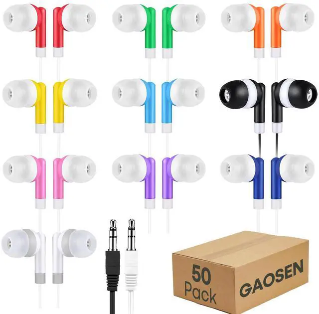 Main image of 50 Pack Bulk Kids Earbuds for School Classroom, Multi Colored Student Wired Headphones with 3.5 mm Jack in Ear Earphones for Computer Chromebook Laptop PC(GS01, 50 Mixed)