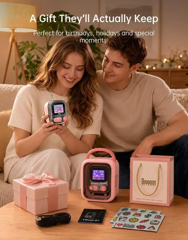 Alt view image 4 of 7 - Tiivoo-2 Retro Bluetooth Speaker, FM Radio, Pixel Art Display, Pink | Alarm Clock, Portable Mini Wireless Speaker, Cute Vintage Desk Decor Gift