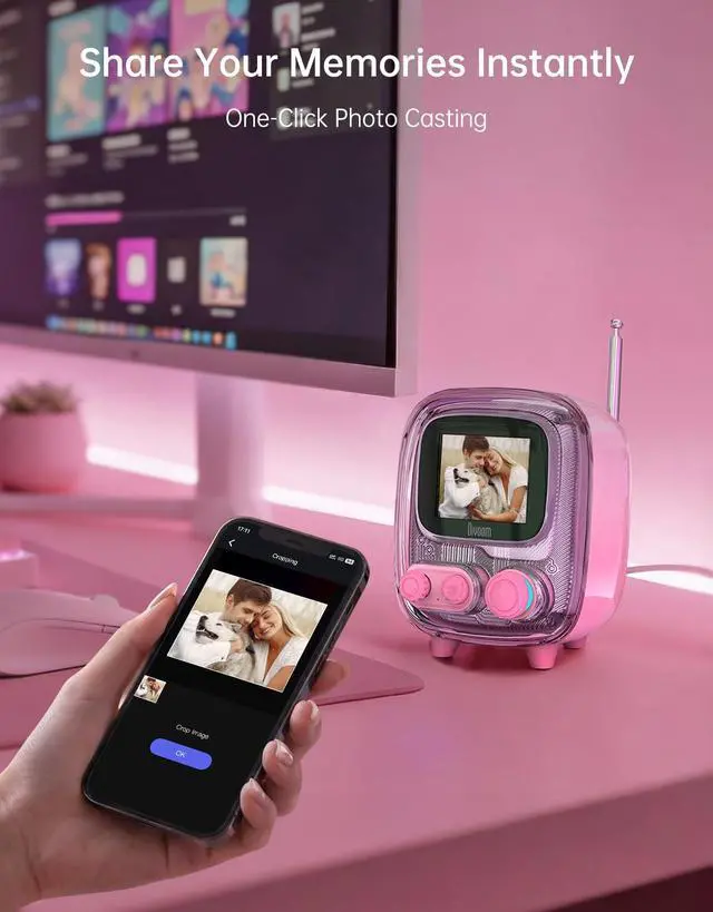 Alt view image 6 of 7 - Tiivoo-2 Retro Bluetooth Speaker, FM Radio, Pixel Art Display, Pink | Alarm Clock, Portable Mini Wireless Speaker, Cute Vintage Desk Decor Gift