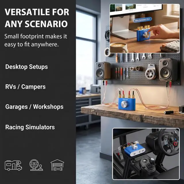 Alt view image 4 of 7 - F900S Mini Bluetooth 5.0 Power Amplifier, 2.0 CH 80Wx2 Stereo Amp | 160W Hi-Fi Digital | Portable Sound Speaker Wireless Receiver | AUX/USB/Bluetooth In | 12V Power Supply | For Home Audio
