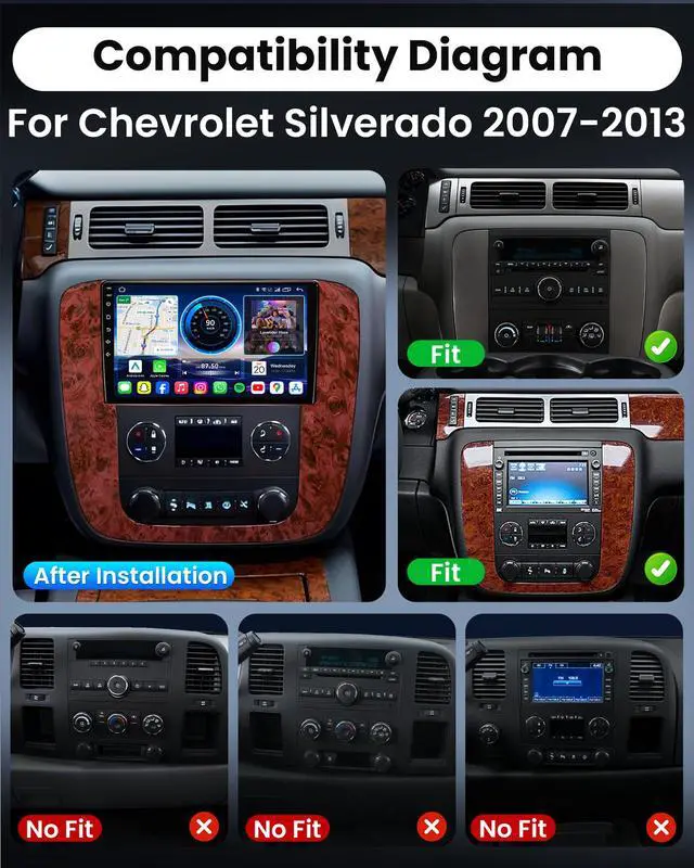 Alt view image 2 of 7 - Car Radio for Chevy Silverado Tahoe Suburban GMC Yukon Sierra 2007-2013: 9" IPS Touch Screen Stereo Build-in GPS Wireless CarPlay/Wired Android Auto Backup Camera/DSP/SWC 5G WiFi FM