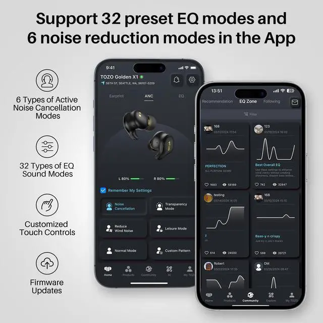 Alt view image 4 of 7 - Golden X1 Wireless Earbuds Balanced Armature and Hybrid Dynamic Driver | Bluetooth Headphones OrigX Pro, LDAC & Hi-Res Audio Wireless, Environment & Active Noise Cancellation Headset