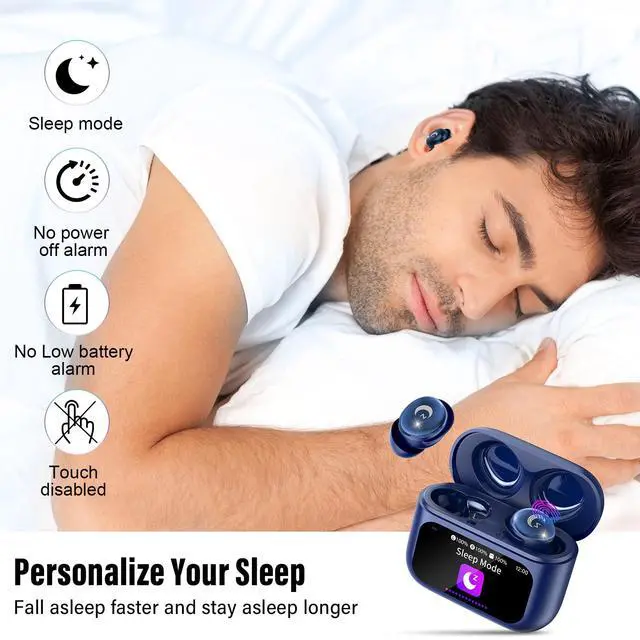 Alt view image 2 of 6 - Sleep Earbuds Bluetooth 5.4, IPX7 Waterproof Earphones Blue