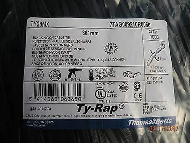 Alt view image 2 of 2 - MS3367-2-0 Black Ultraviolet Resistant 14" Cable Tie TY28MX (1000 Per Bag)