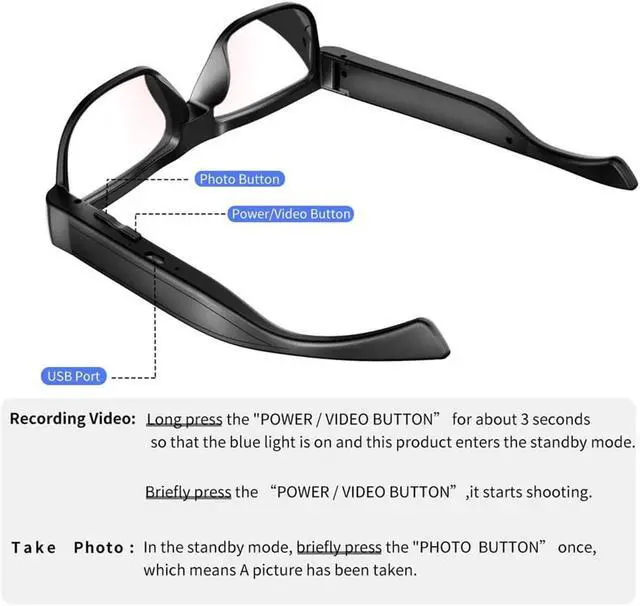 Alt view image 5 of 7 - Camera Glasses Video Recording Glasses Outdoor Hands-Free Recording Body Wearable with Camera HD 1080P for Men Women Outdoor Sport Hiking Biking Can Recording 90 Minutes