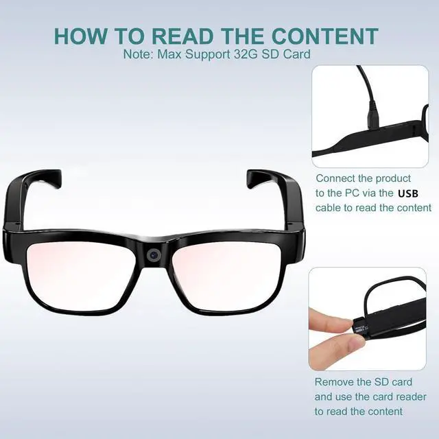 Alt view image 7 of 7 - Camera Glasses Video Recording Glasses Outdoor Hands-Free Recording Body Wearable with Camera HD 1080P for Men Women Outdoor Sport Hiking Biking Can Recording 90 Minutes