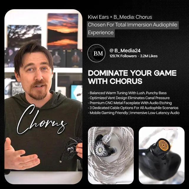 Alt view image 4 of 7 - Kiwi Ears x B_Media: Chorus in Ear Monitor,DLC Diaphragm Dynamic Driver Wired Earbuds CNC Metal Faceplate IEM,with Dual Silver-Plated Cable,Earphones for Audiophile (1, Black, 3.5mm No Mic)