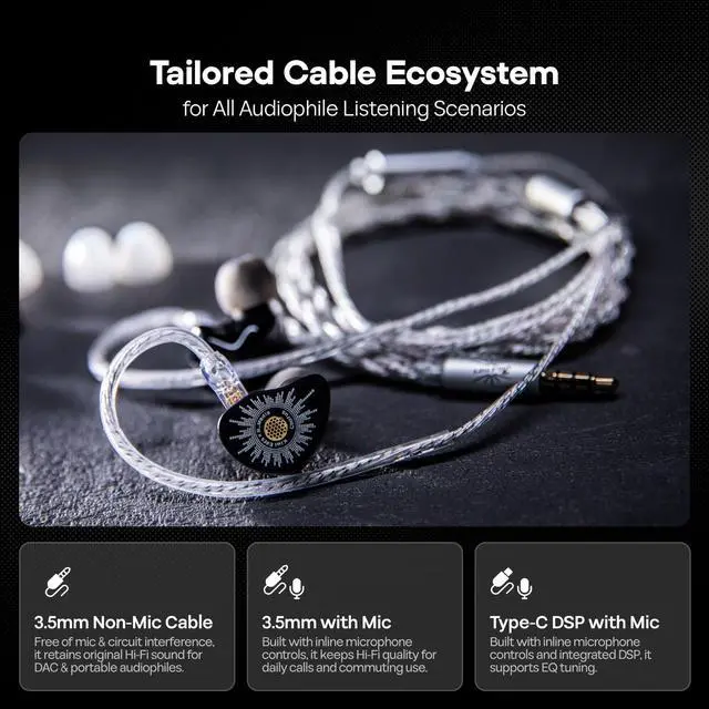 Alt view image 7 of 7 - Kiwi Ears x B_Media: Chorus in Ear Monitor,DLC Diaphragm Dynamic Driver Wired Earbuds CNC Metal Faceplate IEM,with Dual Silver-Plated Cable,Earphones for Audiophile (1, Black, 3.5mm No Mic)