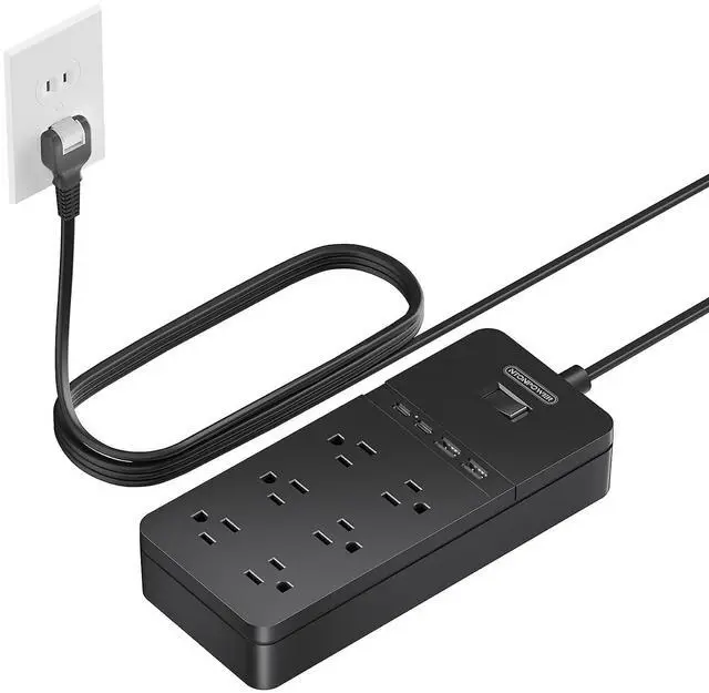 Main image of 2 Prong Power Strip with 10ft Extension Cord, 2 Prong to 3 Prong Outlet Adapter with 6 Outlets 4 USB Ports(2 USB C), Wall Mount for Old House Non-Grounded Outlet