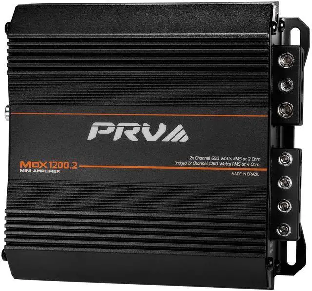 Main image of MDX1200.2 2 Ohm Mini 2 Channel Car Audio Amplifier 2X 600 Watts RMS at 2 Ohm - Bridged 1CH 1200 Watt at 4 Ohm for Powersports, Motorcycles, ATV, for High Power Stereo Speaker Systems