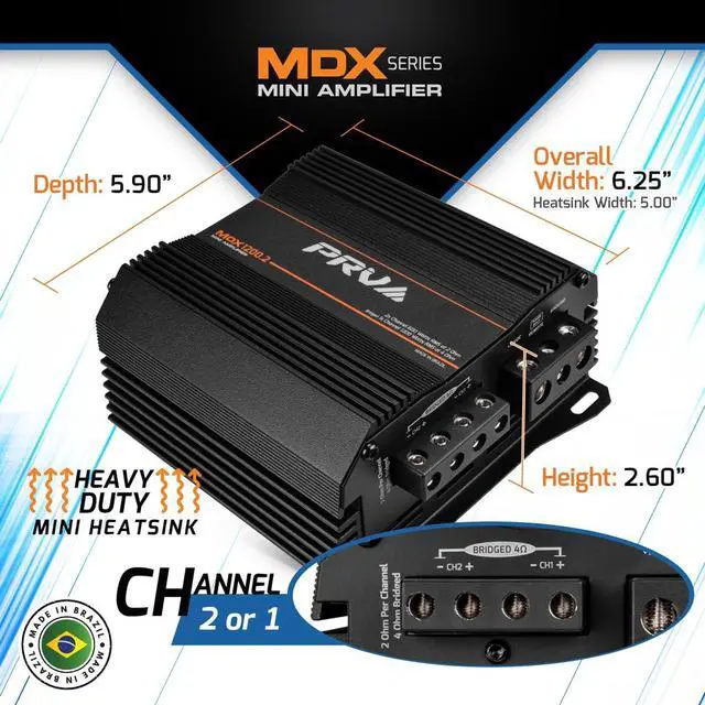 Alt view image 3 of 7 - MDX1200.2 2 Ohm Mini 2 Channel Car Audio Amplifier 2X 600 Watts RMS at 2 Ohm - Bridged 1CH 1200 Watt at 4 Ohm for Powersports, Motorcycles, ATV, for High Power Stereo Speaker Systems