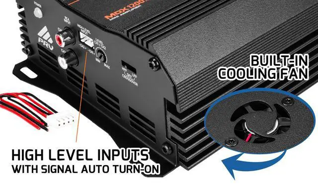 Alt view image 5 of 7 - MDX1200.2 2 Ohm Mini 2 Channel Car Audio Amplifier 2X 600 Watts RMS at 2 Ohm - Bridged 1CH 1200 Watt at 4 Ohm for Powersports, Motorcycles, ATV, for High Power Stereo Speaker Systems