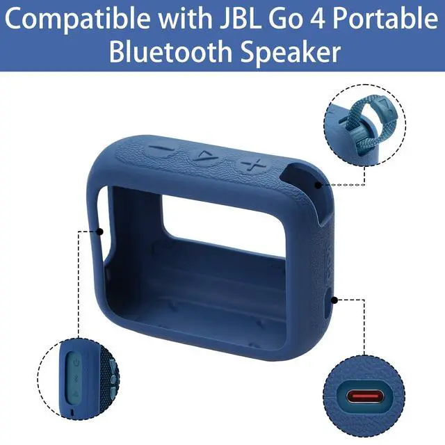 Alt view image 5 of 7 - for JBL Go 4 Waterproof Bluetooth Speaker Silicone Cover, Blue | Snug Fit, Portable Carabiner Clip, Shock Absorption, Drop Protection, Travel Lightweight Design, Protective Skin Case