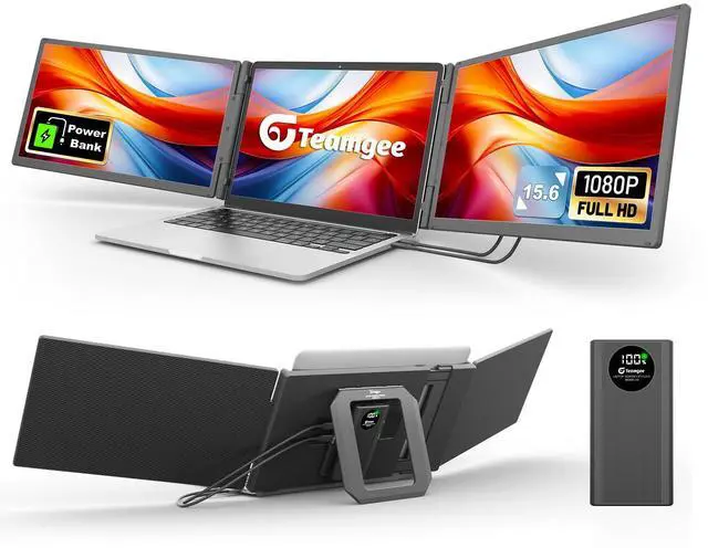 Main image of 15.6" Triple Laptop Screen Extender with Power Bank, FHD 1080P IPS | Triple Monitor, Fits 13-17" Laptops (Mac/Windows/Android), Ideal for Home Office/Small Business