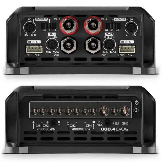 Alt view image 4 of 6 - EVOX2 800.4-4 Ohm 4-Channel 800W RMS Bridged Power Car Amplifier