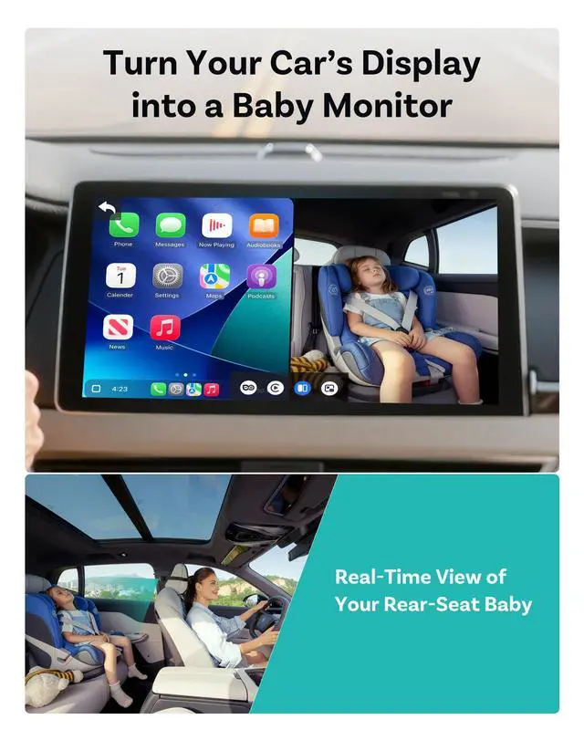 Alt view image 2 of 7 - Baby Car Camera Displaying on Car Screen,No Extra Screen Needed | 1080P Clear No-Glow Night Vision,Split-Screen Navigation,150°Wide Angle,Car Baby Monitor & Wireless CarPlay Adapter