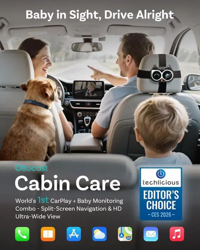 Alt view image 3 of 7 - Baby Car Camera Displaying on Car Screen,No Extra Screen Needed | 1080P Clear No-Glow Night Vision,Split-Screen Navigation,150°Wide Angle,Car Baby Monitor & Wireless CarPlay Adapter