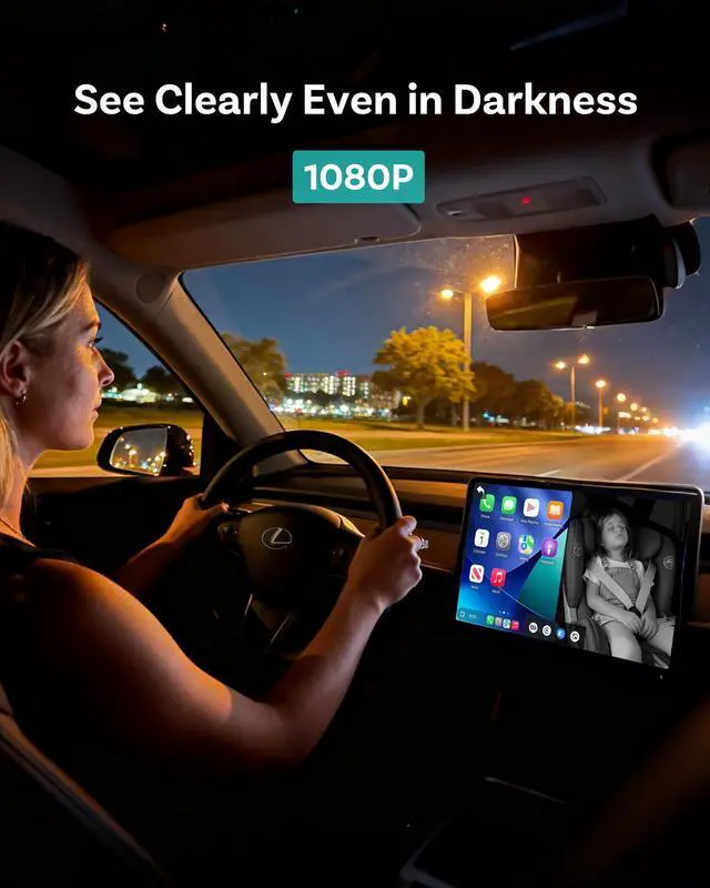 Alt view image 7 of 7 - Baby Car Camera Displaying on Car Screen,No Extra Screen Needed | 1080P Clear No-Glow Night Vision,Split-Screen Navigation,150°Wide Angle,Car Baby Monitor & Wireless CarPlay Adapter