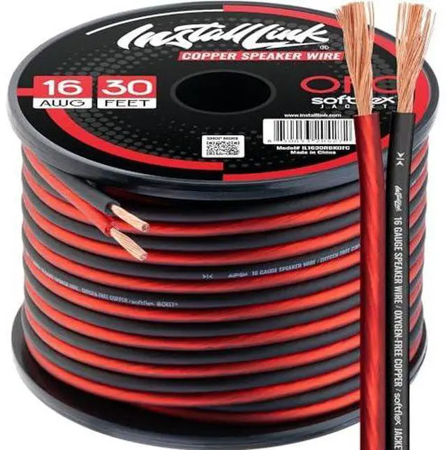 Alt view image 2 of 7 - 16 AWG Gauge Speaker Wire (30 Feet) Car or Home Theater (OFC) | Pure OFC Copper, 16/2 Speaker Cable, 2-Conductor, Frosted Red/Black, Easy Strip, Polarity ID, for Car Audio & Home Stereo